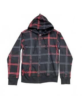 Vintage Y2K Airwalk Plaid Zip Hoodie Black Red Grey Hooded Sweatshirt Small S/P